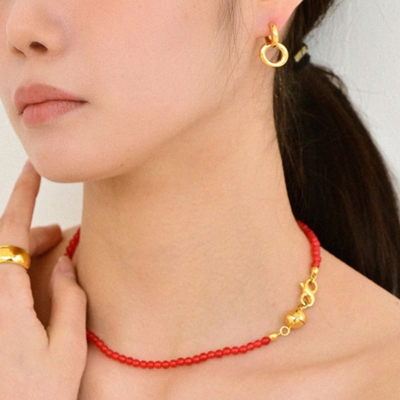 LAYERMOOD 24 Gold red new ball Necklace-silver925