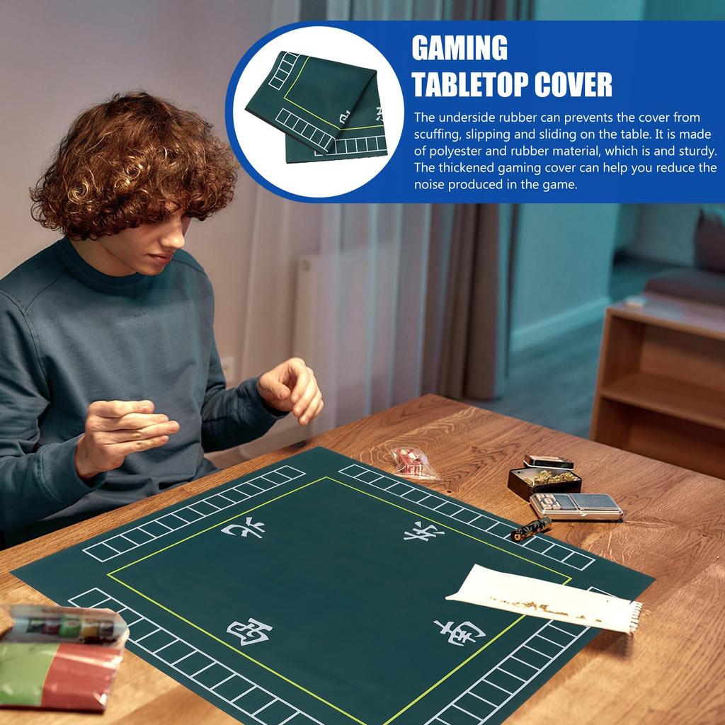 ERINGOGO Mahjong Mat, 30.7 x 30.7 Inch, Thick Polyester with Non-Slip Game Table Cover, Compatible with Dominoes and Pai Gow, Home Play Mat