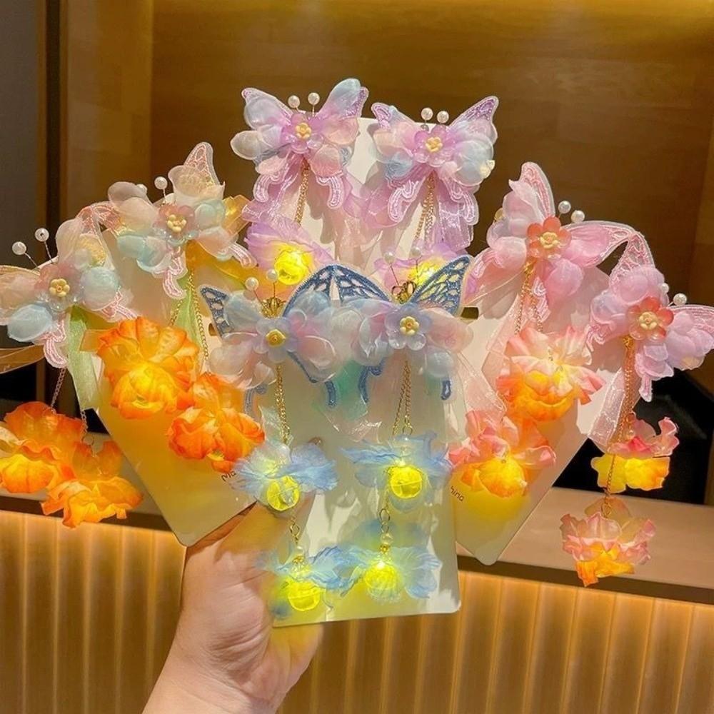 2pcs/set Luminous Flower Tassel Hair Clip Extra Large Ancient Hair Ornaments Children's Use