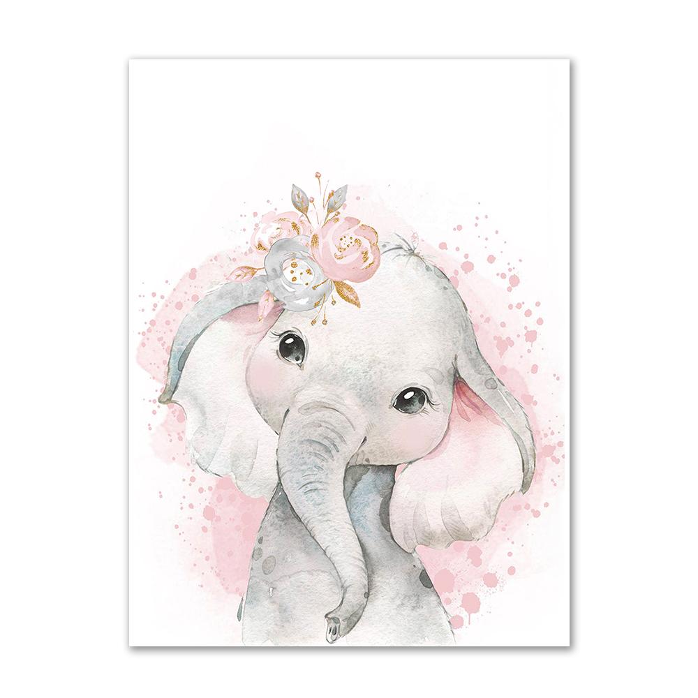Personalized Canvas Painting For Nursery Customized Wall Art Poster And Prints Pink Flower Animals Elephant Lion Pictures Decor