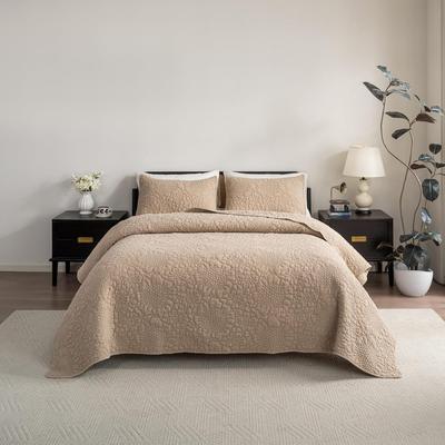 Хлопковый стеганый комплект постельного белья размера кинг в цвете хаки, выстиранный в воде, 3 предмета, удобное легкое стеганое декоративное покрывало