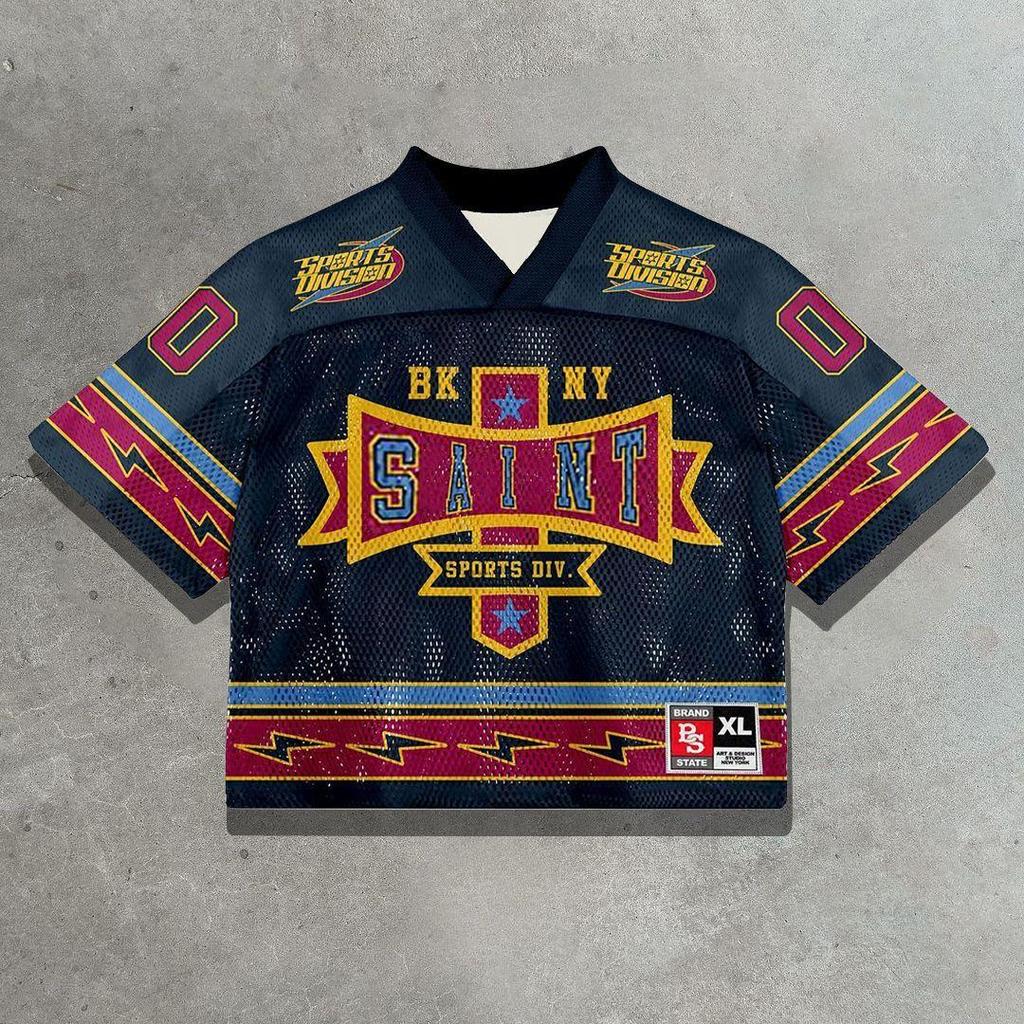 Футболка Y2K American Harajuku Hip Hop Fashion Football Jersey Streetwear Vintage Casual Breathable Splicing Free Short Sleeve