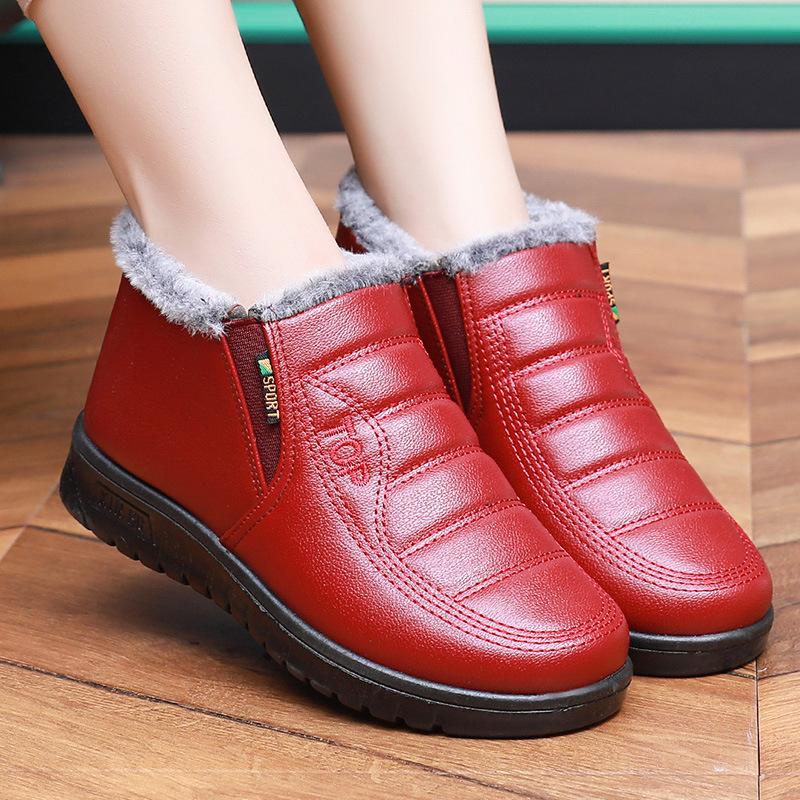 Женские термосапоги из хлопка, бархатные зимние сапоги, нескользящие водонепроницаемые кожаные хлопковые туфли