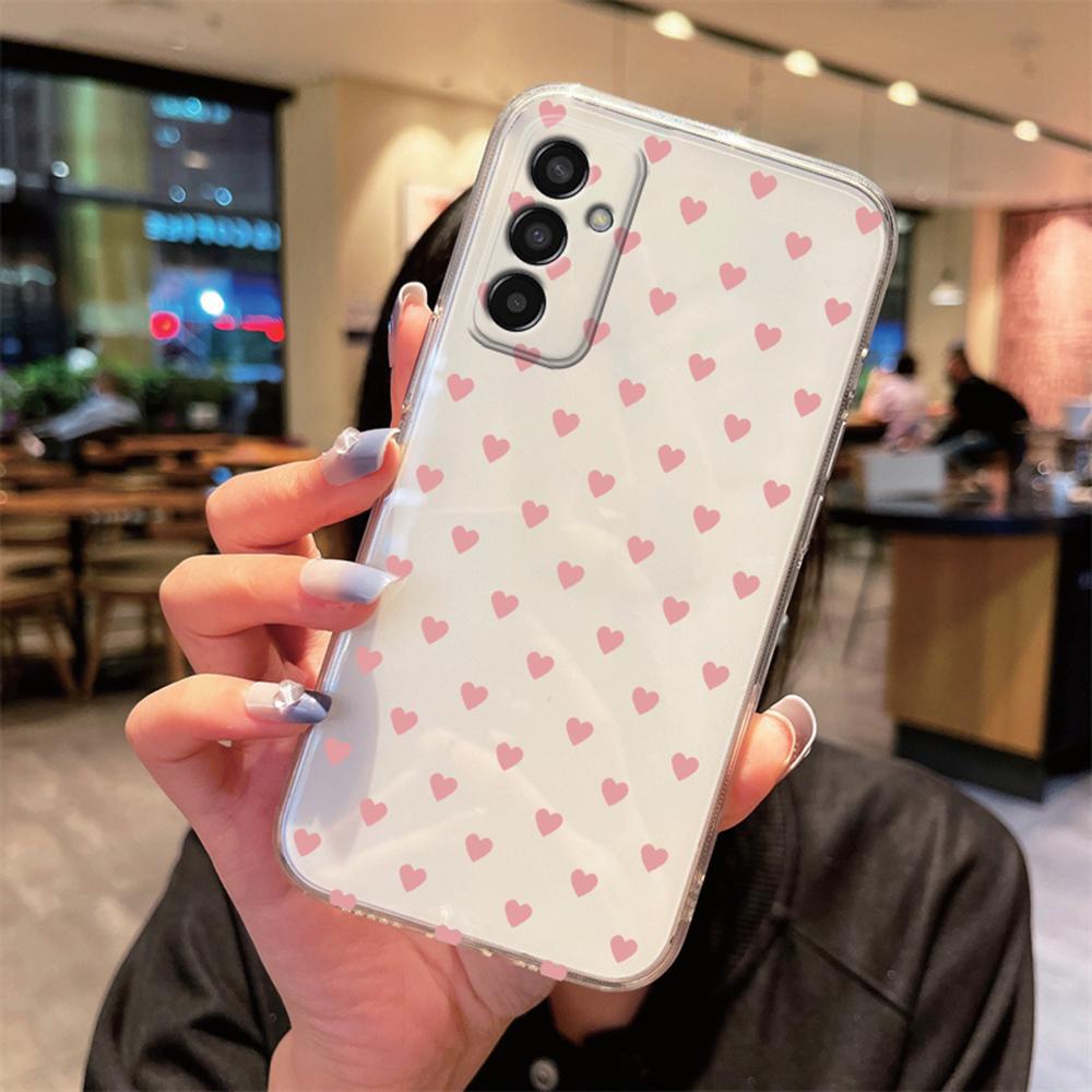Чехол для телефона с рисунком сердца для Samsung Galaxy M13 M14 M15 M23 M33 M35 M55 M54 M53 M34 Прозрачный TPU чехол для девушек, не желтеющий