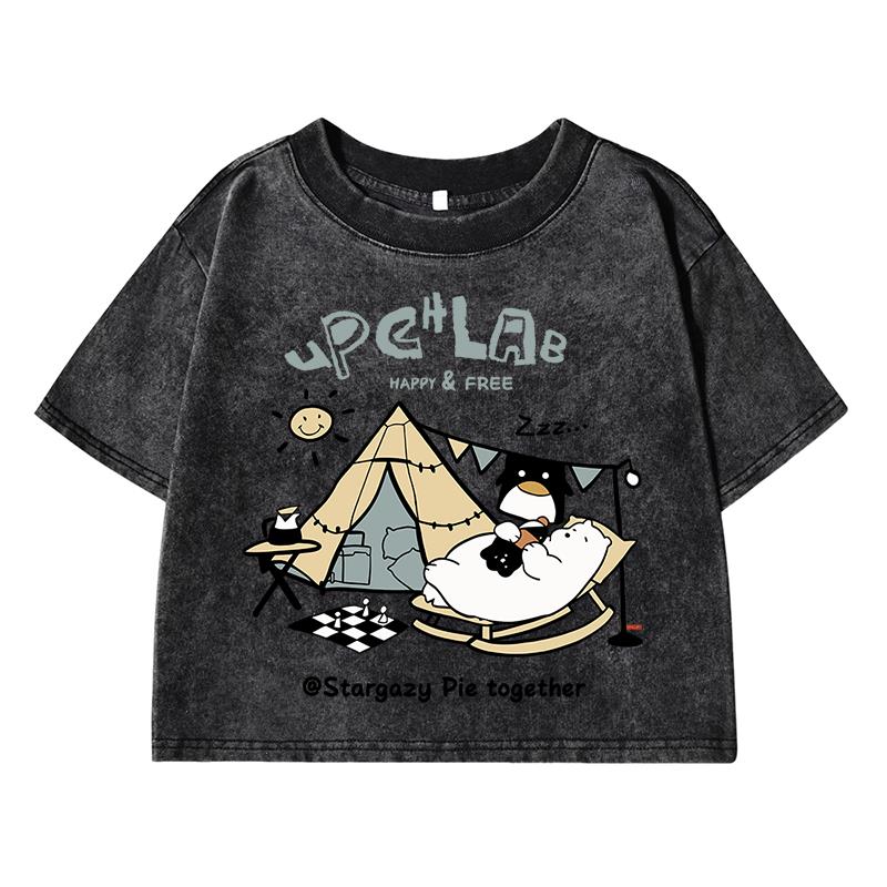 Веселые и милые женские короткие футболки с мультяшным принтом ленивого медведя, летняя модная футболка, открывающая живот, универсальная одежда