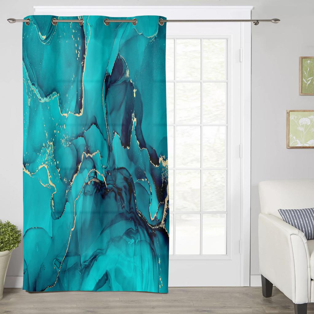 Современные оконные шторы с аква-мрамором и золотыми линиями для гостиной, спальни, кухонные шторы, шторы