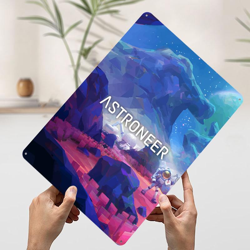 Astroneer Game Cover Art Printed Poster Customized Wall Art Retro Vintage Metal Tin Signs for Home Decor Decoration Garage Items