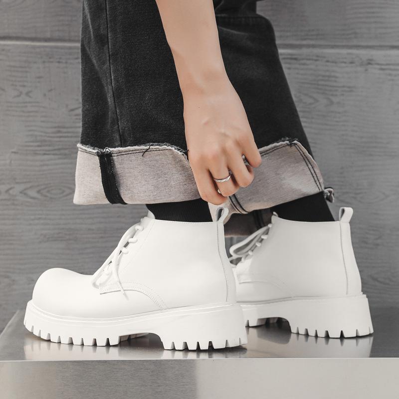 Ботинки на платформе с большой головкой из кожи, ботинки Мартин мужские средней высоты, новые трендовые ботинки-локомотивы в стиле милитари 2024, 18922-J