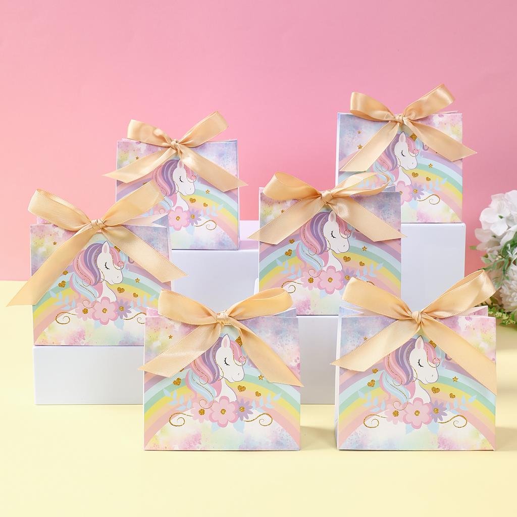 Unicorn Candy Box with Bow Gift Packaging Paper Bag Popcorn Box Unicorn Birthday Party Decor Kids Wedding Birthday Party Supply