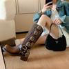 Fashion Woman Boots Knee High Platfrom Spring Knight Combat Gothic Elegant Medium Heel Women's Shoes Metal Rivet Buckle Motorcycle Boots