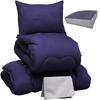 Fully Washable Futon Hollow Polyester Comes with a Neat Storage Smooth and Moist Peach Skin Finish Navy 4-piece Set, Semi-double, Cotton,