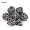 7 Pcs Silver Skull Metal Dice Hollow Metal Polyhedral Dice Set Suitable for Role-Playing RPG Board Game Card Game