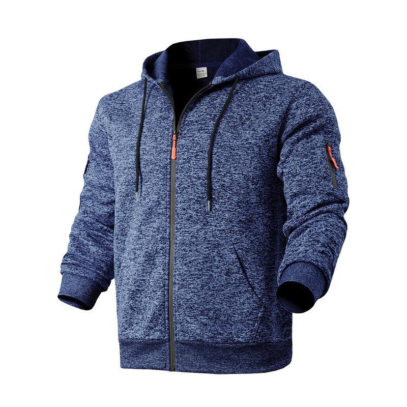 Men's Fleece-Lined Vintage Cation Workwear Hooded Zip-Up Sweatshirt with Utility Pockets