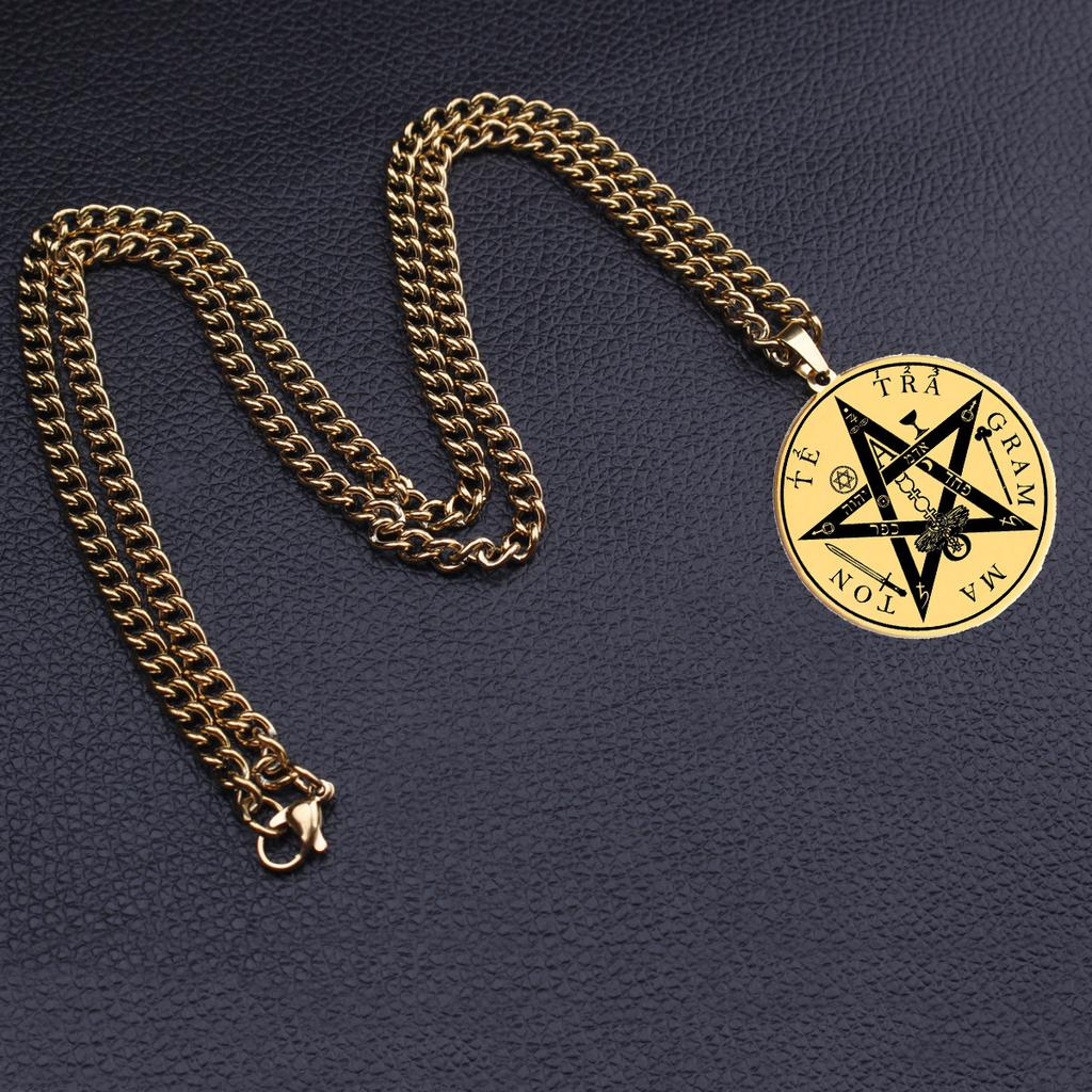 Solomon's Pentagram Seal Kabbalah Pendant Four-Word God's Name Talisman Jewelry Pendant Necklace