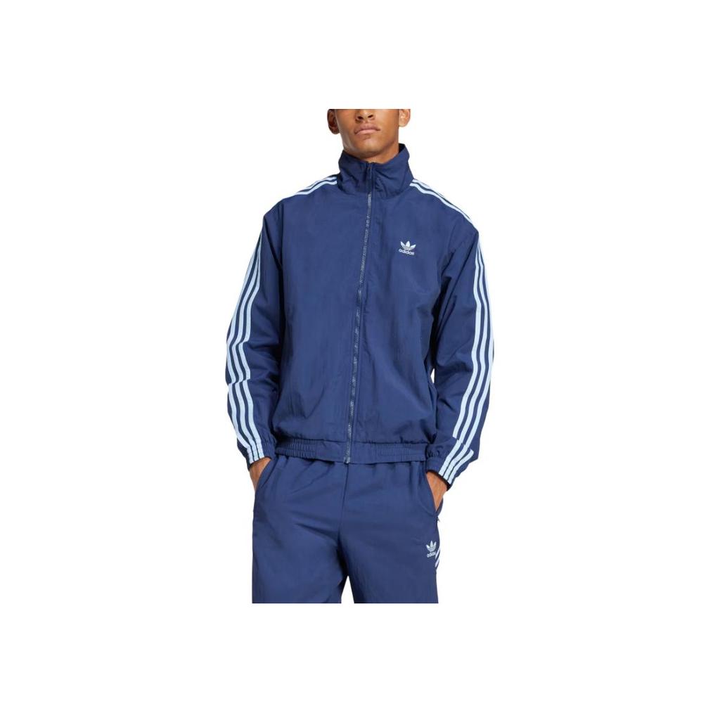 Adidas Мужская куртка свободного кроя с воротником-стойкой на молнии с длинным рукавом и логотипом Originals, темно-синего цвета JP1253