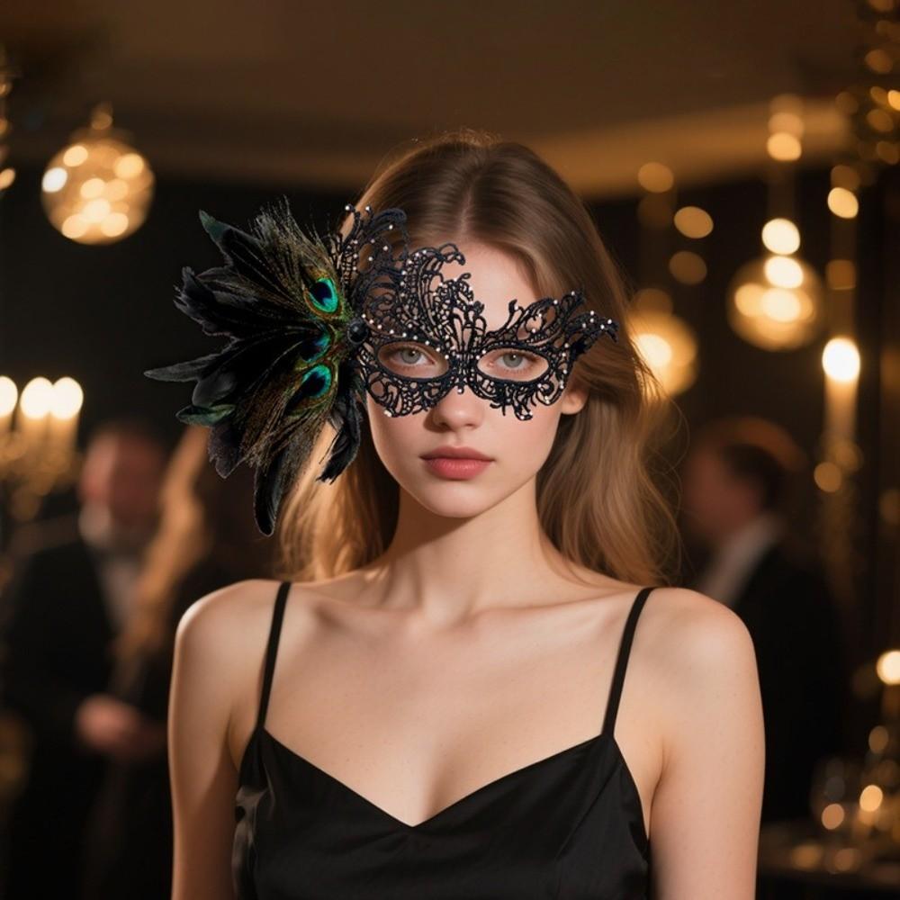 Rhinestone Feather Mask Seductive Style Halloween Festival Party Mask Fancy Masquerade Mask Girl