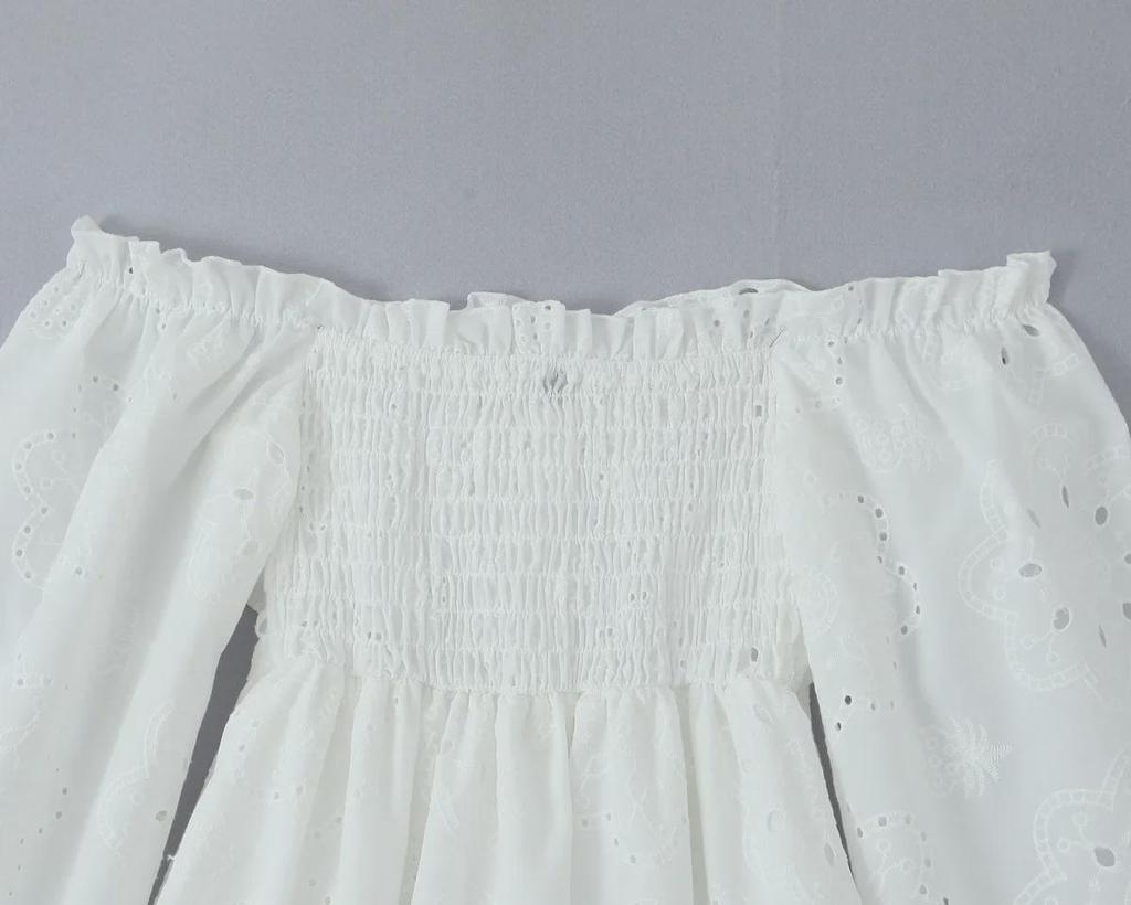 Женское платье-трапеция с рукавами-фонариками на одно плечо, осень 2024 г.