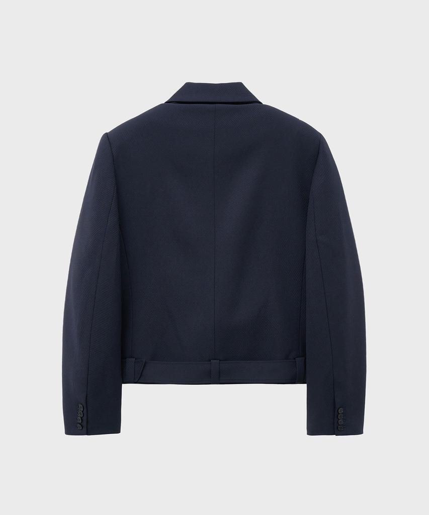 Noirer Lux Wool Belted Crop Jacket (Navy)