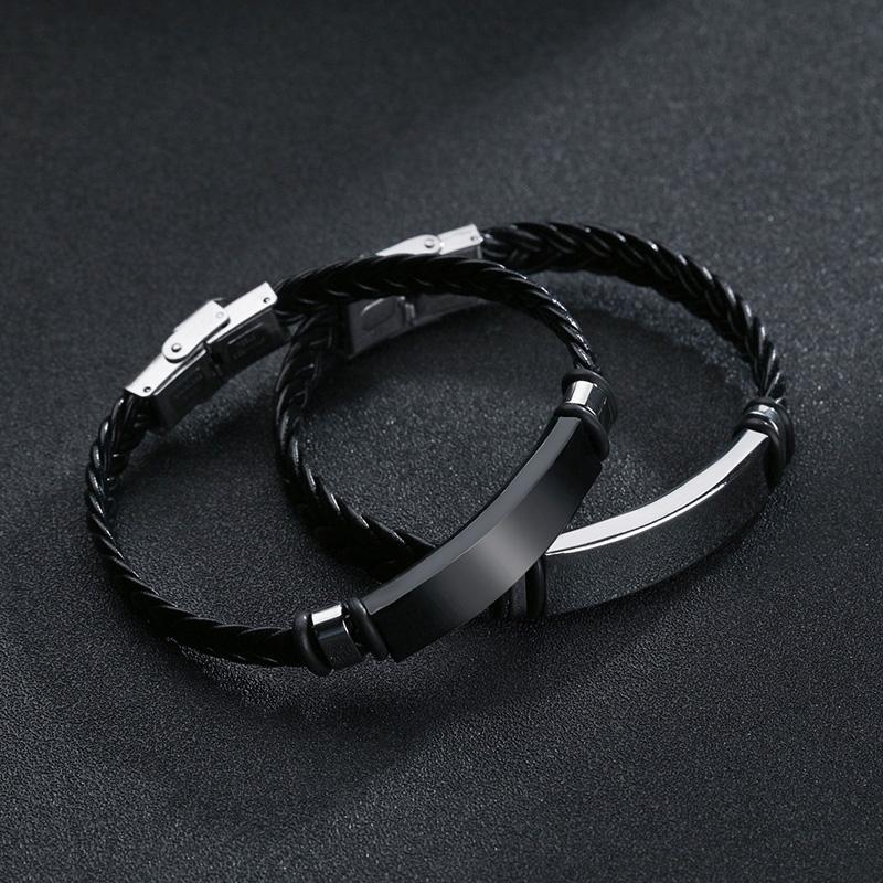 Bracelet Twist Braid Leather Rope Bracelets Stainless Steel Hiphop Rock Fashion Jewelry Accessories