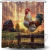 Rustic Chicken Shower Curtain Farmhouse Rooster Retro Wooden Fence Sunset Sunrise Wood Barn House Vintage Country Farm Animal Fabric Curtain with
