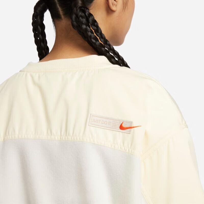 Nike Цветные блоки Повседневный круглый вырез пуловер свитер женский топы белый FB8685-133