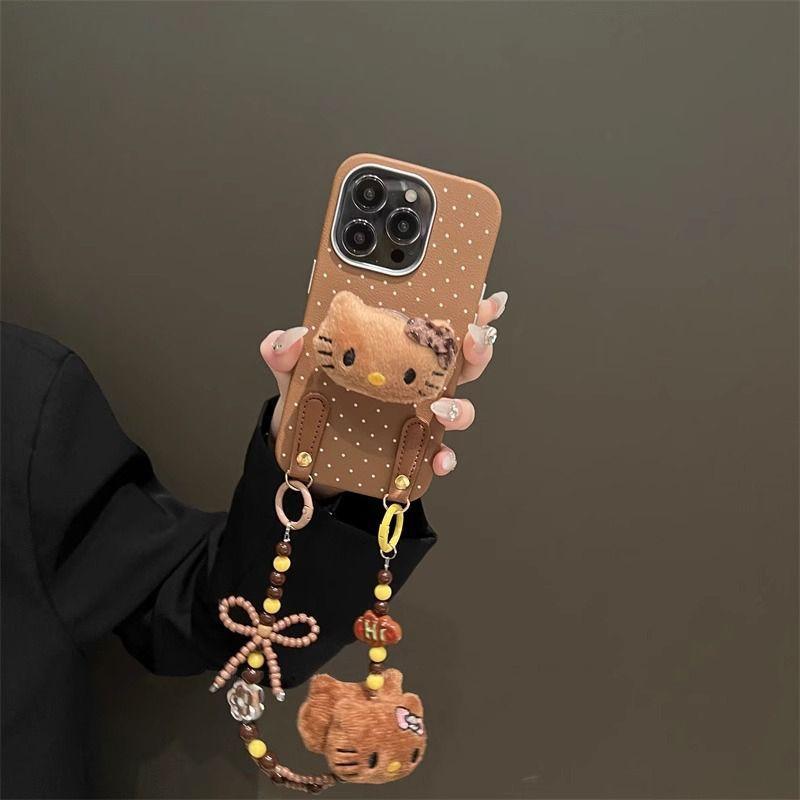 Ретро KT Cat Apple 16ProMax Чехол для телефона IPhone15Pro Новый 13 Женская модель 12 Мягкий чехол 14 Браслет XR