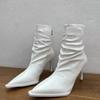 Shoes Female 2025 Mid-Calf Women's Boots Elegant Modern Boots Women Pointed Toe Back Zip Thin Heels Sewing Shoes Women Zapatos