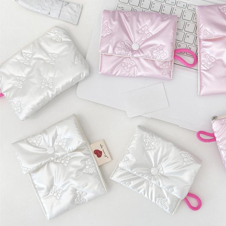 Small Pink Bow Makeup Lipstick Storage Bag Cute Cosmetic Bags Coin Purse Commuter Clutch Ins Style Women's Makeup Bag