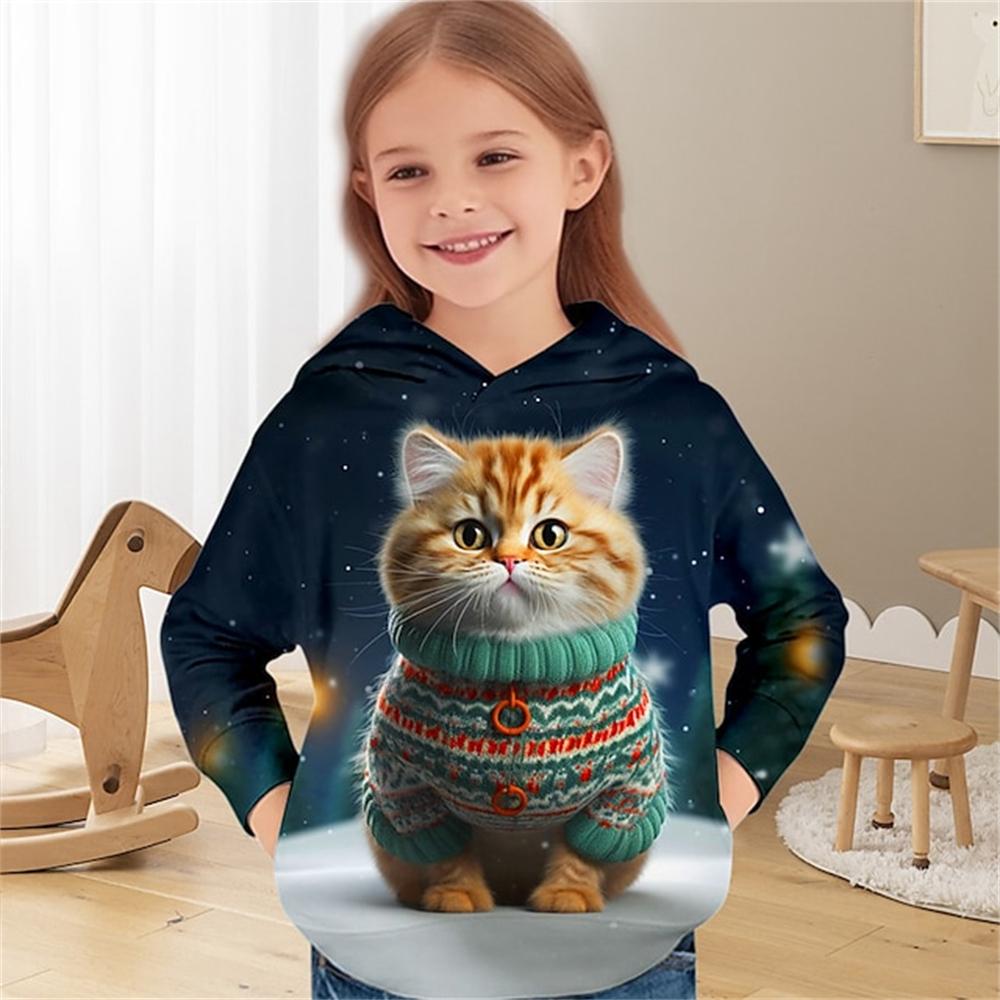 Толстовка с капюшоном с 3D-принтом для девочек, длинный рукав, детская одежда, модные костюмы для девочек, топ от 2 до 12 лет