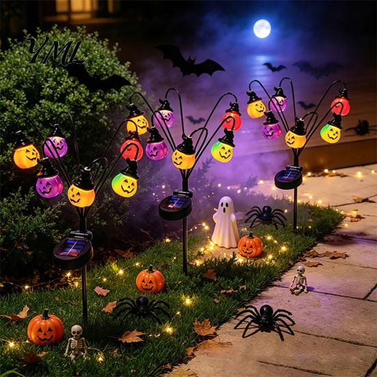 Solar Landscape Lighting for Walkway Halloween Garden Lights, Decorative Ghost Pumpkin Witch Hat String Festive Yard Lawn Decor IP54 Waterproof