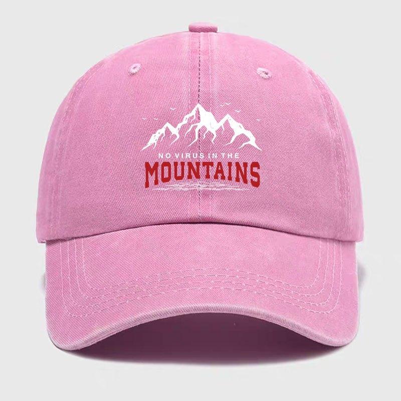 Vintage Distressed Black No Virus in the Mountains Slogan Print Baseball Cap Ideal for Outdoor Activities Fishing Hand Wash