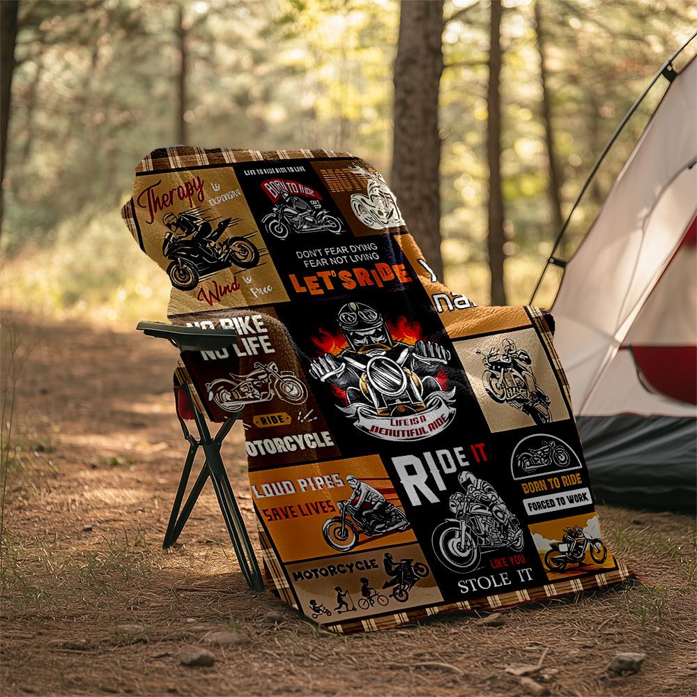 Motorcycle Lifestyle Adventure Freedom Spirit Customizable Outdoor Blanket Customize Your Name Soft Warm Cozy Suitable For Picnics Outdoor Travel And