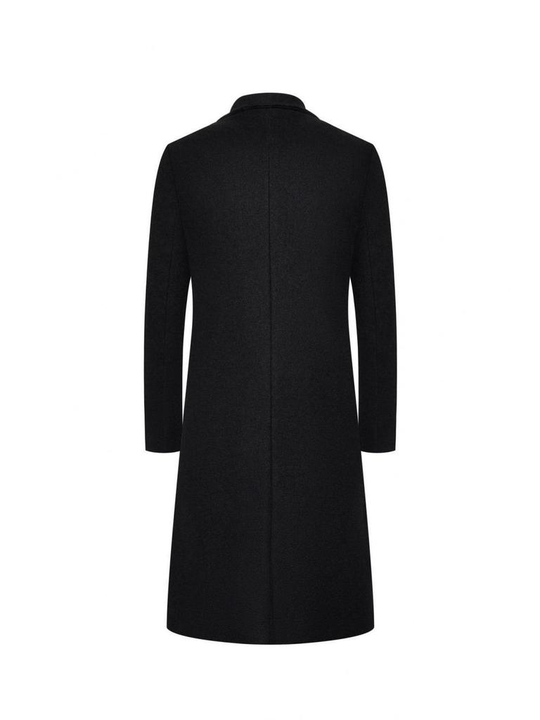 Men's Mid-Length Woolen Coat: Solid Color Single-Breasted Trench for Autumn/Winter