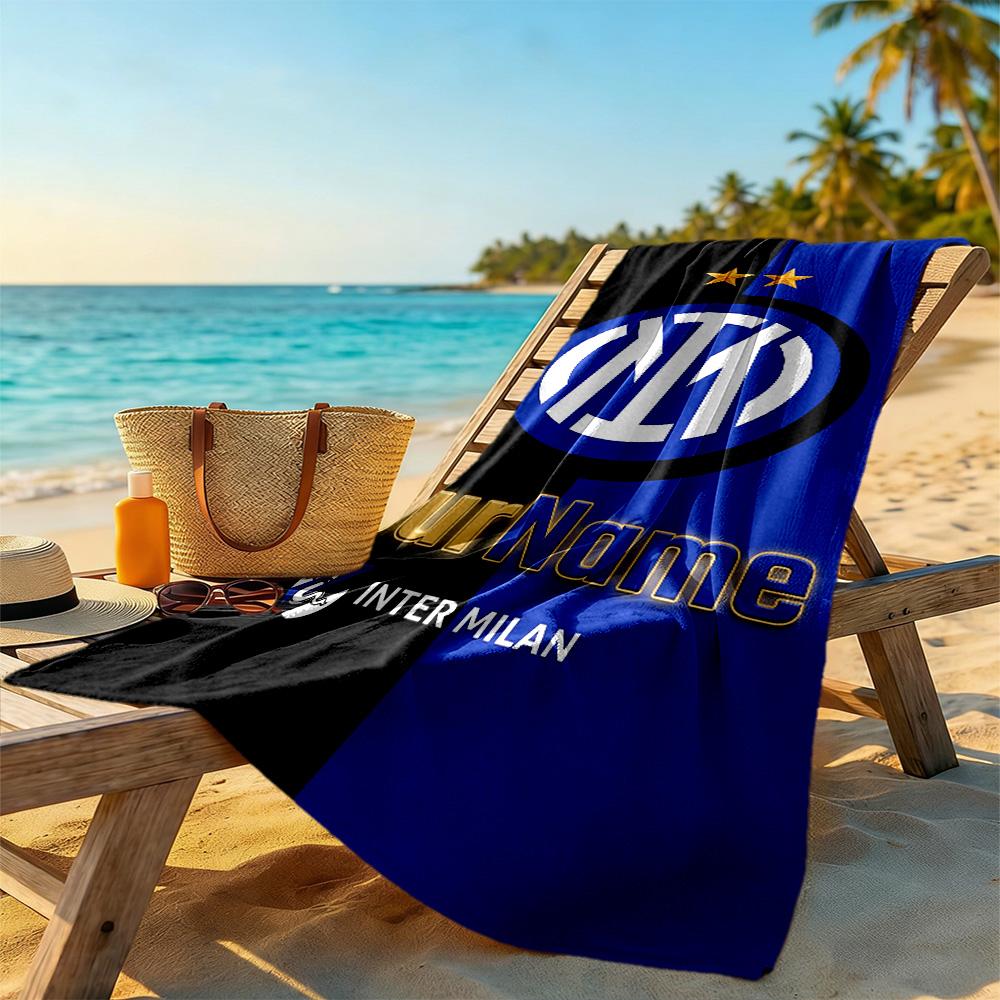 Inter Milan Personalized Text Beach Towel Quick-Dry Soft Microfiber Perfect for Traveling Yoga Camping and Swimming