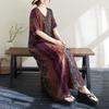 Dimanaf 2025 Plus Size Summer Women Long Dress Oversized Vintage Casual Floral Printing V-Neck Basic Loose Dress