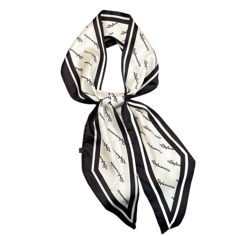 Silk Scarf: Long, Narrow, High-End Print for Spring and Summer - Versatile As Shirt Ribbon, Belt, or Hair Tie.