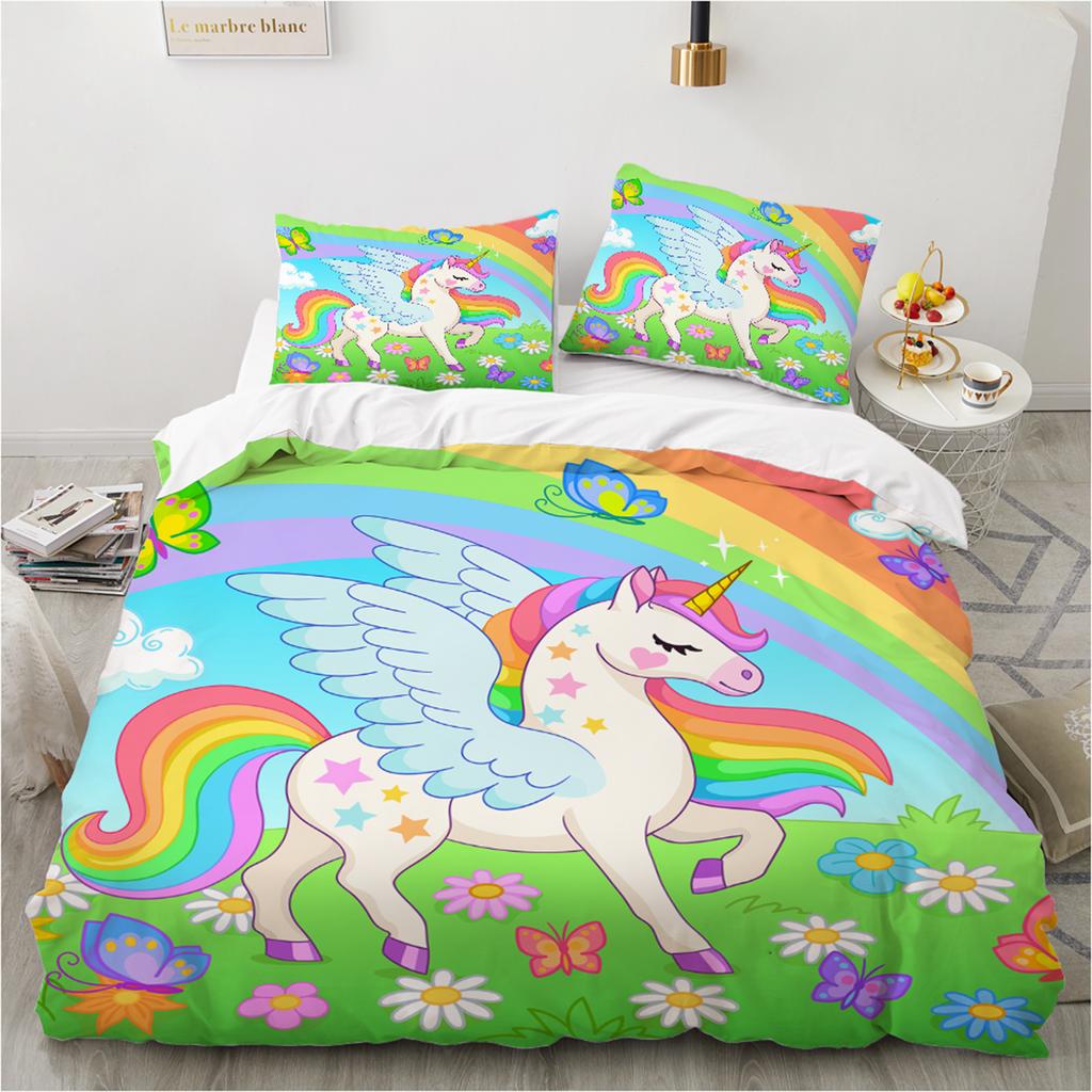 Комплект постельного белья с 3D волшебным единорогом для мальчиков и девочек, размер Twin Queen Size, пододеяльник, наволочка, кровать для детей и взрослых, модный домашний текстиль, текстиль