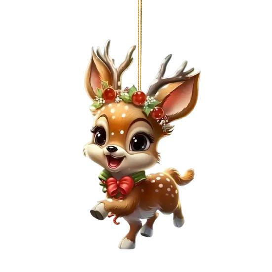 Christmas Elk Ornament Flat Acrylic Hanging Decoration Cartoon Deer Festive Pendant for Christmas Tree Car Interior Rearview Mirror Decor