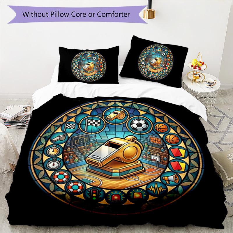 Sports Symbols Circle Pattern Bedding,Quilt Set Quilt Cover Pillowcase Home Birthday Gift (1*duvet cover+2*pillowcase,without core)
