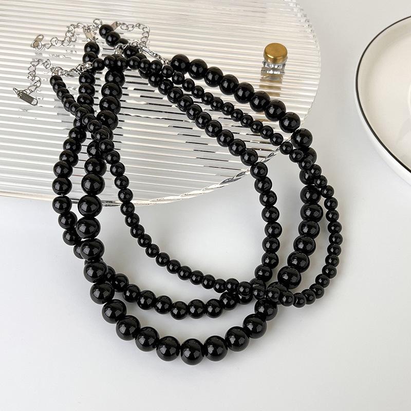 Черное стеклянное ожерелье из бисера, легкое роскошное холодное ветровое крутое шикарное колье-колье для женщин