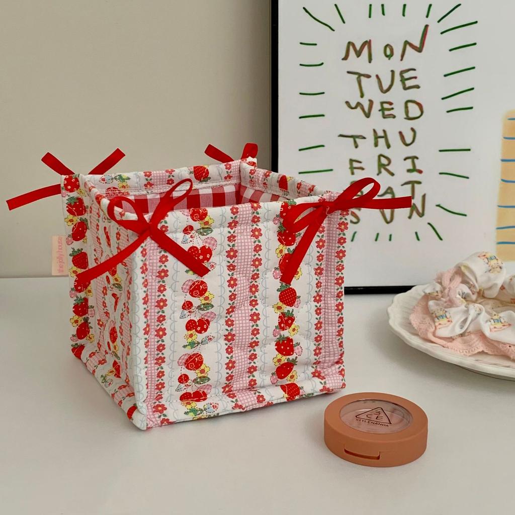 Квадратная корзина для хранения Кружевной цветок Настольный органайзер Корзина для хранения Корейская стеганая корзина для хранения Милый каркас для хранения Украшение