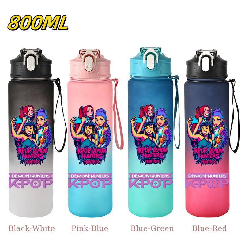 800ML KPop Demon Hunters Gradient Cartoon Pattern Big Capacity Straw Water Cup Outdoor Portable Sports Drink Bottles Travel Mug