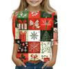Christmas Day Print Tops For Youth Girls 4-11 Years Round Neck 3/4 Sleeves T-Shirts Trendy Tops Outfit Tees