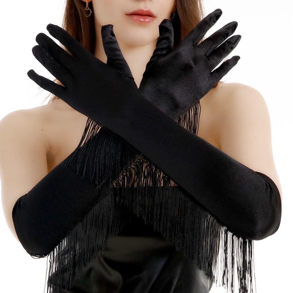 Musical Lady Long Gloves Stretch Stage Dance Mittens Simple Fringe Tassel Gloves Performance Party