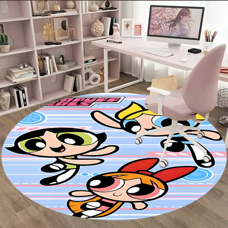 1pc Powerpuff1 Carpet, Round Rug, Comfortable, Suitable for Entryways, Living Rooms, Office, And Bedrooms, Christmas Decoration