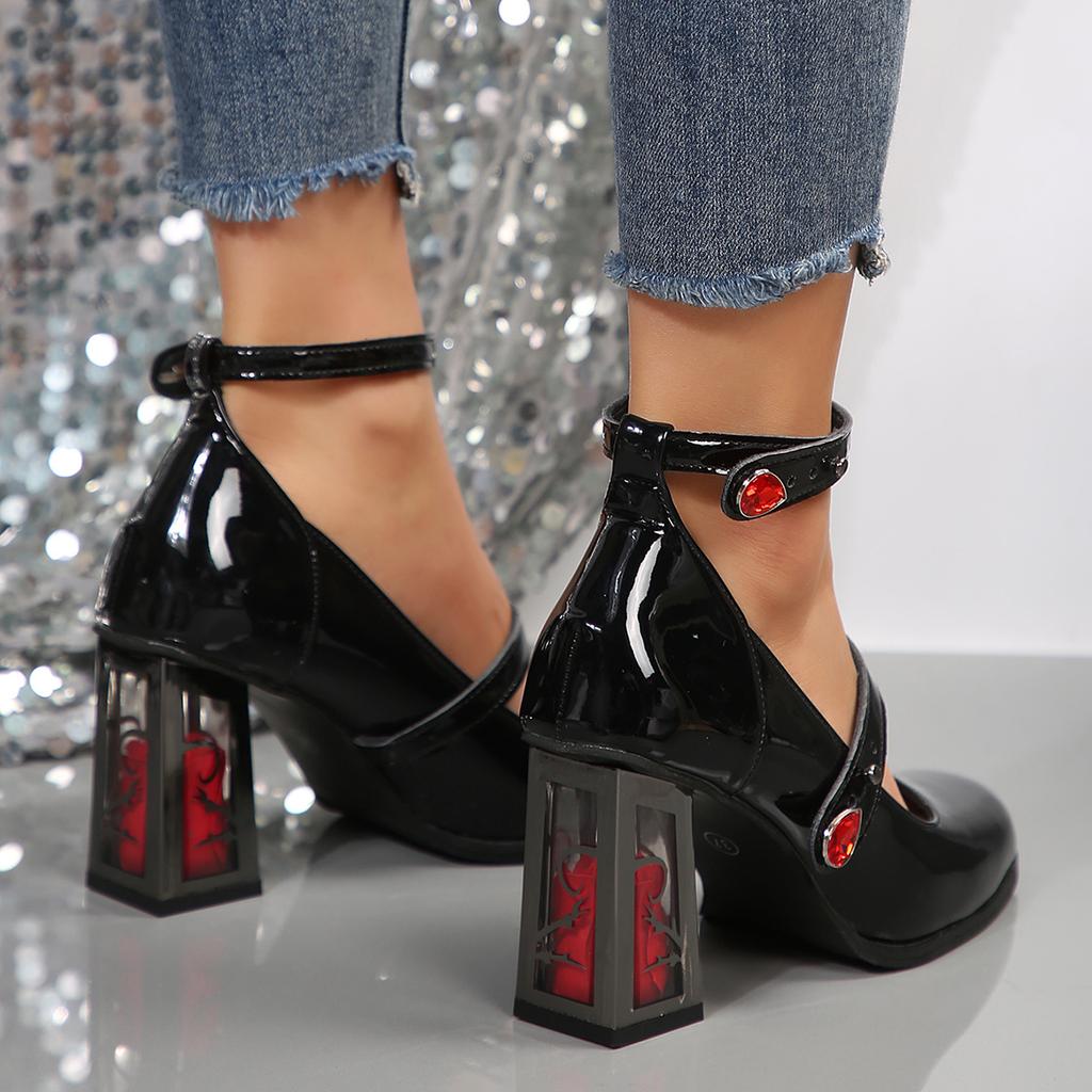 Модные готические туфли на высоком каблуке с ремешком на щиколотке женские туфли Мэри Джейн из лакированной кожи с розовым каблуком женские туфли в стиле Y2K в стиле косплей Лолита Laides