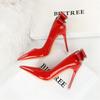 Fashion 2024 New Patent Leather High Heels Rear Rhinestone Bow Knot Women Pumps Spring Shallow Mouth Pointed Toe Single Shoes