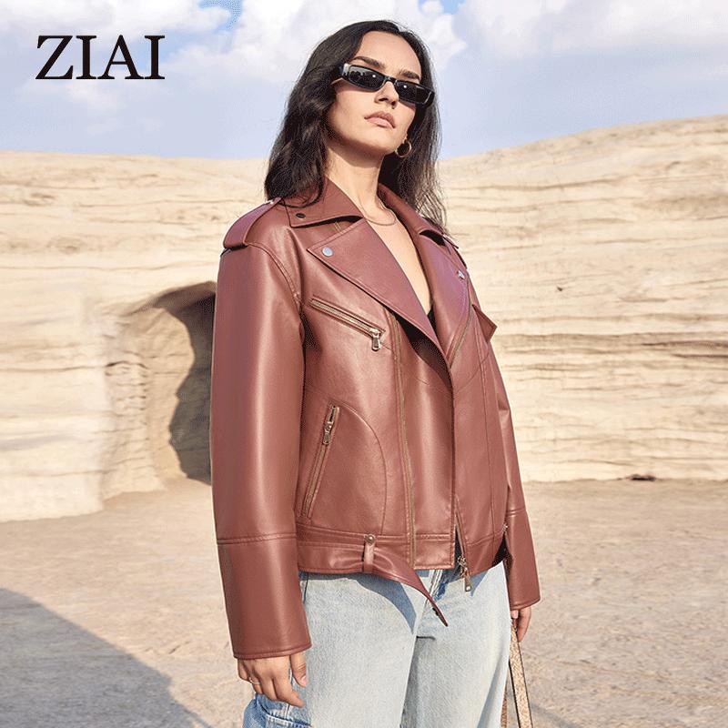 ziai Новая весна осень женская короткая куртка из искусственной кожи повседневное пальто из искусственной кожи свободные мотоциклетные куртки модная уличная одежда большое корейское пальто ZP-30110