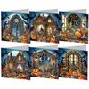 6Pcs Special Shape Halloween Pumpkin Gnome Diamond Handmade Card Rhinestone Painting Card Kit for Adults Holiday Friends Family