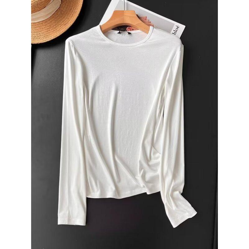 MD Women's New Gray Base Ride Slim Fit Thin Cotton Round Neck Long Sleeves T-shirt 06208511803